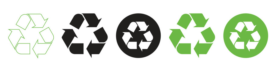 Obraz premium Recycling icon set, Green recycle logo symbol,Recycling arrows flat icon for apps and websites
