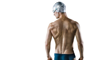Young athletic swimmer, on the transparent background.	 - 602550985