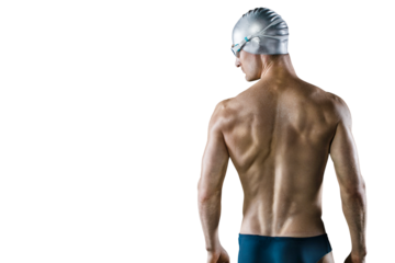 Young athletic swimmer, on the transparent background.	