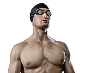 Young athletic swimmer, on the transparent background.	 - 602550995