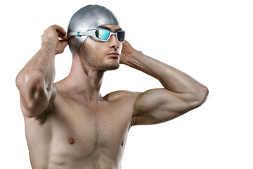 Young athletic swimmer, on the transparent background.	 - 602550997