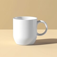 White mug mockup on a beige background. Generative AI