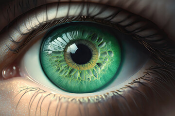 close-up of green human eye, ai generated