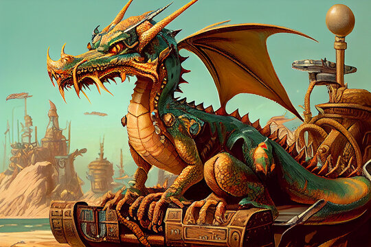 Fantasy huge mystical dragon, generative ai illustration