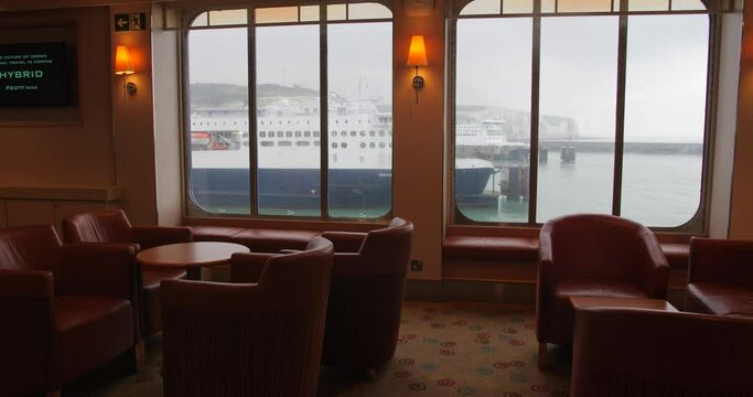 Interior Lounge Area Of Passenger Boat Cruising In The English Channel. - panning