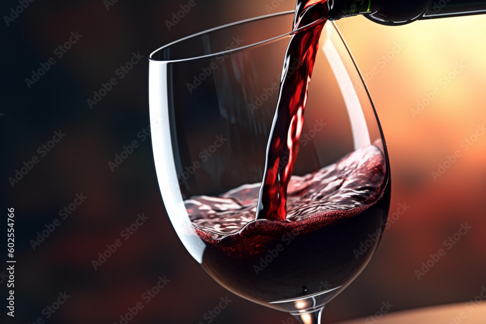 Poster a close-up shot of a wine pourer pouring red wine into a glass, showcasing the rich color and textur