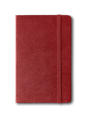 Dark red closed notebook isolated on white