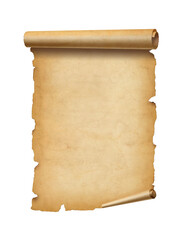 Old mediaeval paper sheet. Parchment scroll isolated on white - obrazy, fototapety, plakaty