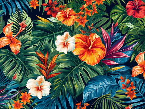 Tropical Flowers Background Wallpaper AI Generated © vectorystock