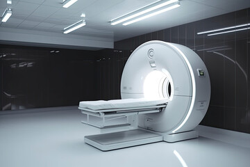 Image generated with AI. Magnetic resonance imaging machinery in hospital clinic