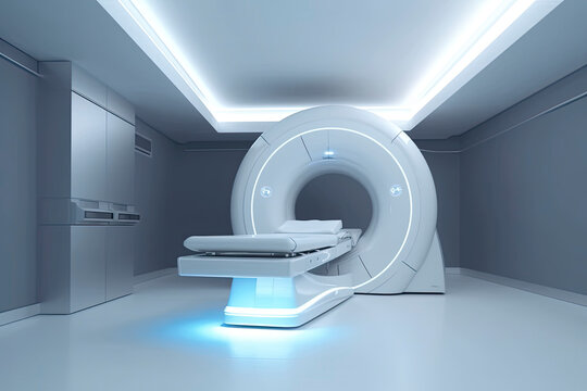 Image generated with AI. Magnetic resonance imaging machinery in hospital clinic