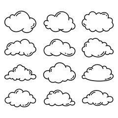 set of black line cloud on white background
