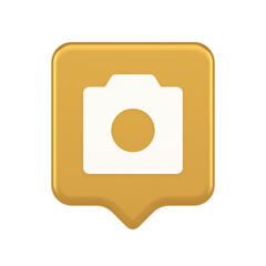 Photo video camera multimedia content creation button optical lens zoom device 3d speech bubble icon