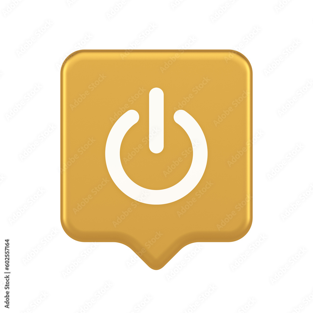 Poster shutdown turn on off button energy switch power start stop web app design 3d realistic speech bubble