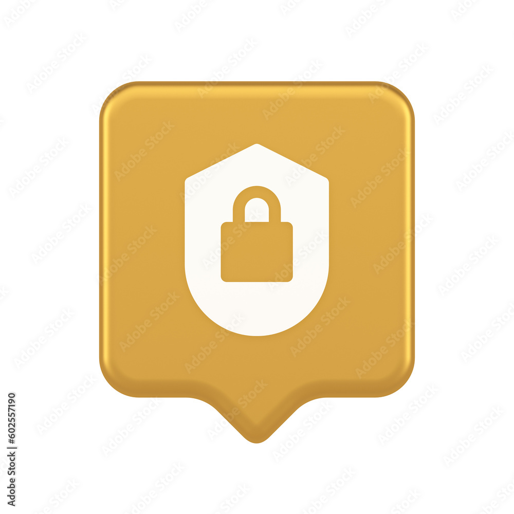 Poster lock shield security button privacy blocked password service web app 3d realistic speech bubble icon