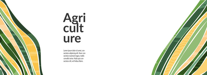 Green abstract agriculture field vector background. Agro banner template, farm presentation header. Horizontal layout with nature theme. Eco wavy shape, agri design. Field view with texture backdrop