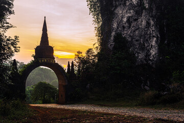 Landscape of beautiful sunrise at Khao Na Nai Luang Dharma Park in Surat Thani, Thailand