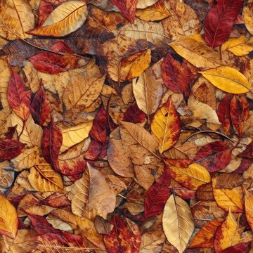 Autumn Fall Leaves Oil Painting Seamless Pattern, generative AI
