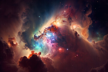 Obraz na płótnie Canvas Galaxy with colorful nebula shiny stars and heavy clouds background