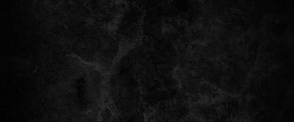 Fototapeta na wymiar Panorama of Dark grey black slate background or texture, black granite slabs background, dark grunge textured concrete background, black dark black grunge textured concrete stone wall background. 