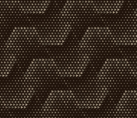 Vector pattern of hexagons and small triangles of different shades of beige, different diameters on a dark background, geometric seamless background, there are seamless fragments under the clipping ma
