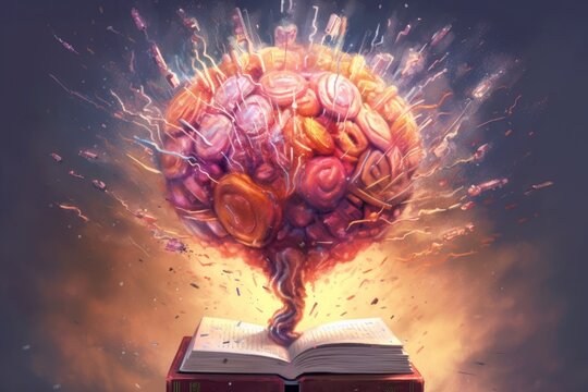 Concept art of a human brain exploding with knowledge and creativity. Generative Ai.