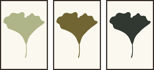 Set of minimalist paintings with botanical elements in frames. For interior decoration, print and design