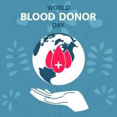 World, Blood Donor, Day, Social media Template Collection. Square Format. Modern flat style. Blood drop. Transfusion bag. Vector Illustration. Isolated.