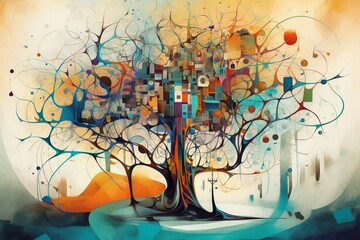 Drzewo abstrakcyjny kolorowy akrylowy obraz Generative AI - obrazy, fototapety, plakaty