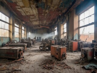 Fototapeta na wymiar An old desolated factory created with generative ai