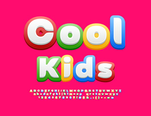 Vector Bright Emblem Cool Kids.  Trendy Colorful Font. Creative Alphabet Letters and Numbers set