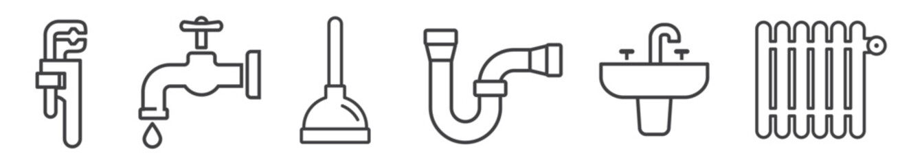 Plumbing - thin line icon collection on white background