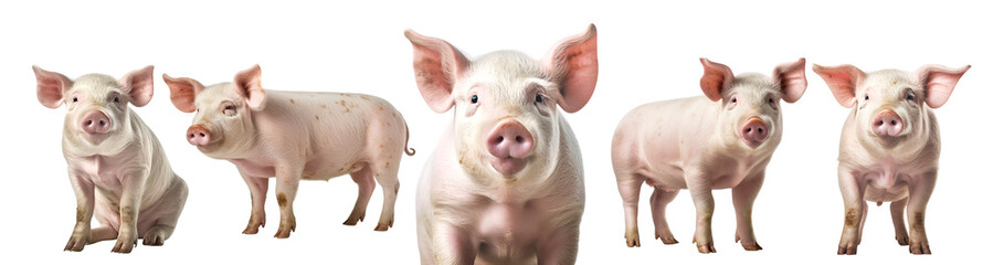 Pig piggy, many angles and view portrait head shot isolated on transparent background cutout , PNG file