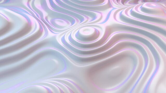 Waves on liquid perlescent surface. Digital sound concept: patterns formed by the sound waves. Abstract visualization of big data, digital sound and artificial neural network. Seamless loop animation