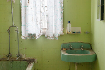 Dirty green porcelain sink