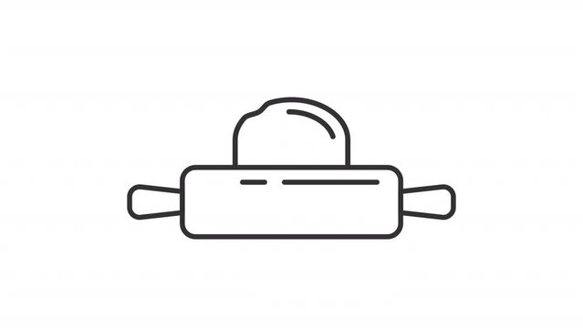 Animated rolling pin line icon. Roll out dough animation. Homemade pizza. Baking tool. Cooking lesson. Kitchen utensil. Loop HD video with alpha channel, transparent background. Outline motion graphic