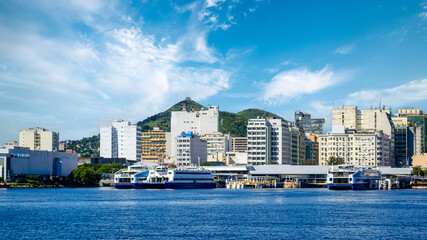 Cityscape and ferry terminal in Rio de Janeiro, Brazil