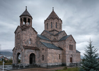 Fototapeta na wymiar Surb Haroutyun Church on rainy autumn day. Spitak, Lori Province, Armenia.