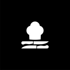 Cooking pot on fire and Knife icon  isolated on black background