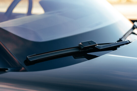 Close up of windshield wiper of a luxury car