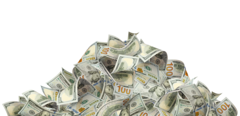 Heap of 100 American dollars banknotes, cut out