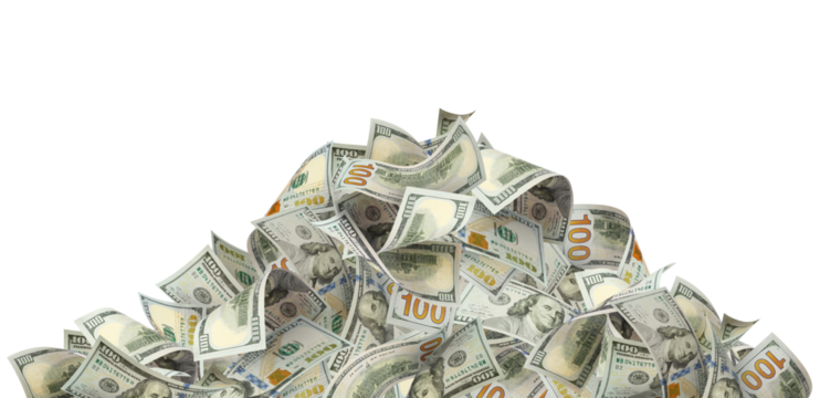 Heap of 100 American dollars banknotes, cut out