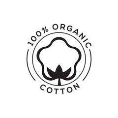 Natural Organic Cotton Liner labels and badges - Vector Round Icon, Sticker, Logo, Stamp, Tag Cotton Flower Isolated on White Background