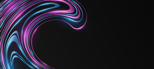 Abstract diffluent paint with purple and blue glow. Wavy glowing pattern for your design. Stylish background from swirling lines. Vector illustration.