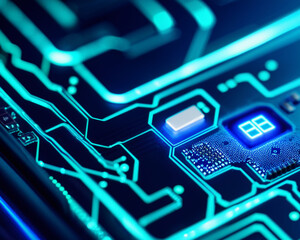 Neuronale Netzwerke in Blau: Ein Makro-Blick auf die Komplexit&auml;t und Innovation der K&uuml;nstlichen Intelligenz erstellt "Generative AI"