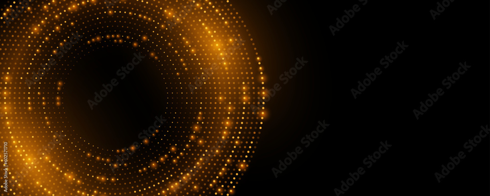 Poster digital circles of orange glowing particles. big data visualization into cyberspace. abstract round 