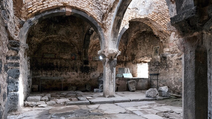 Interior om medieval church in Loriberd fortres. Lori Province, Armenia.