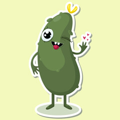 Vector illustration of cucumber character stickers with cute expression cartoon style.veggie emotion vector