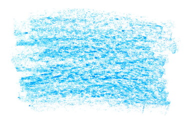 Photo grunge blue wax pastel crayon spot isolated on white, texture  