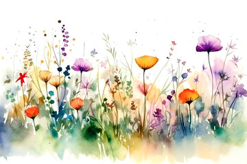 Spring and summer Background watercolor arrangements with small flower. Botanical illustration minimal style.